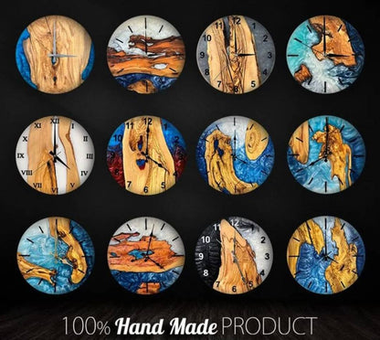 Maßgeschneiderte Wanduhr aus Olivenholz & Epoxidharz